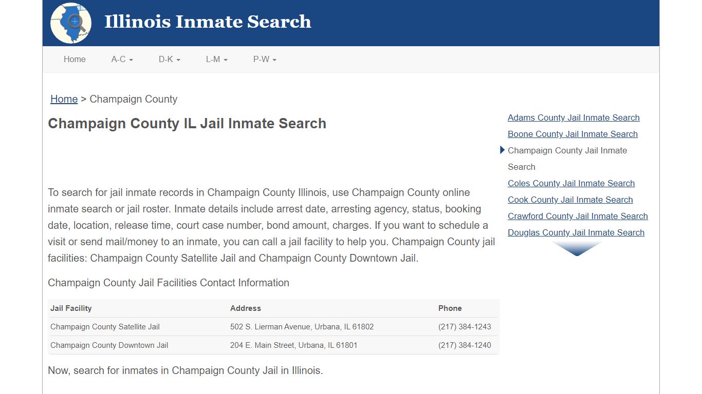 Champaign County IL Jail Inmate Search